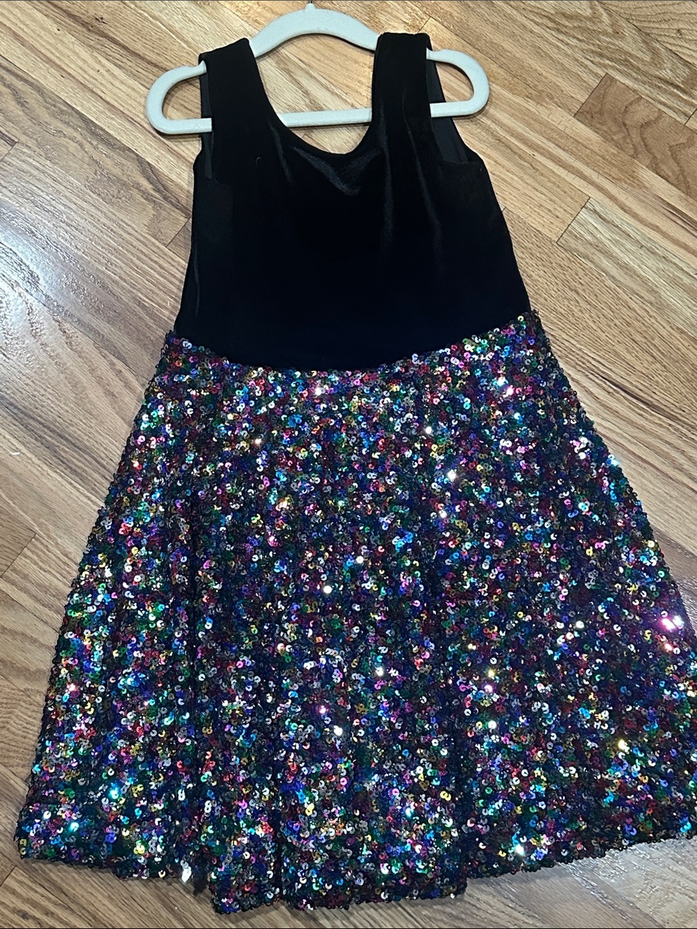Girls' Black Velvet Top Multicolor Sequin Skirt Party Dress